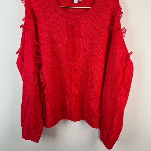 Bar III Red Fringe Sweater, Large - Picture 3 of 6
